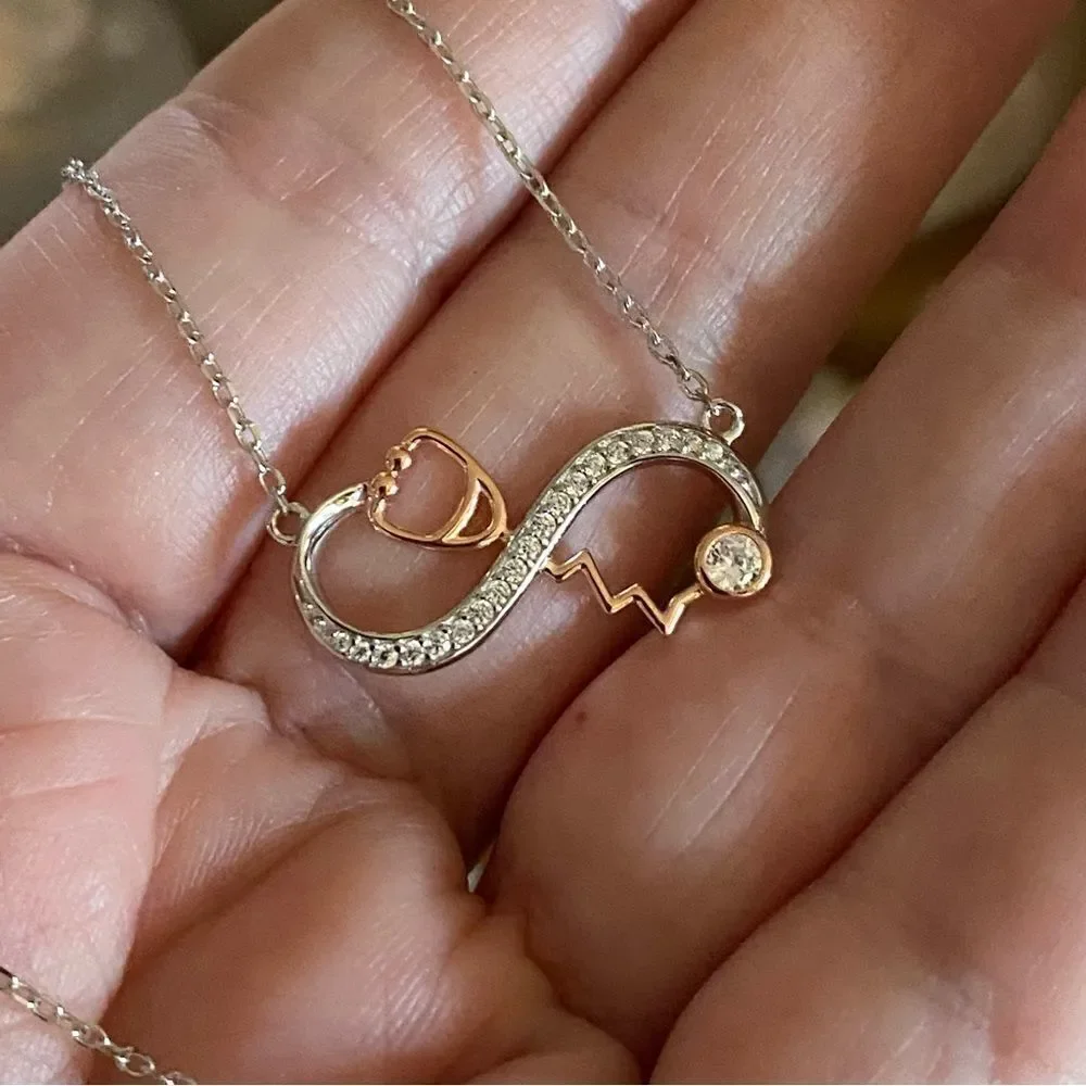 Stethoscope Infinity Sterling Silver CZ Necklace